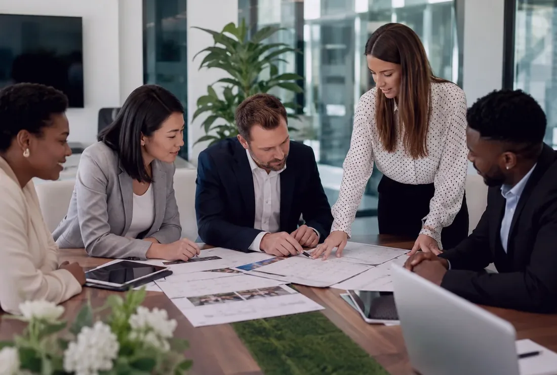 Professional people in a congress venue planning setting